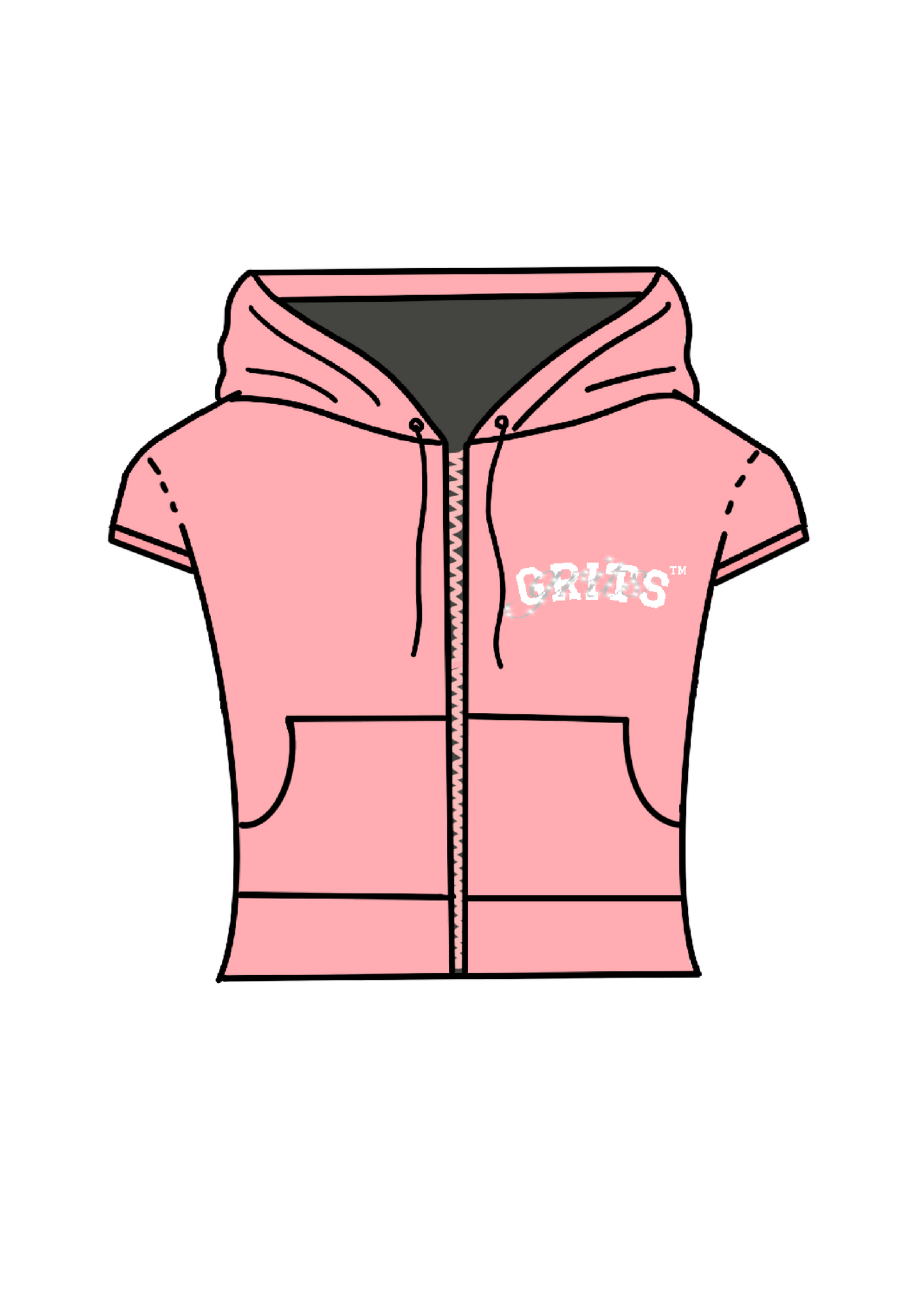 Short Sleeve Zip-Up - "pale pink"