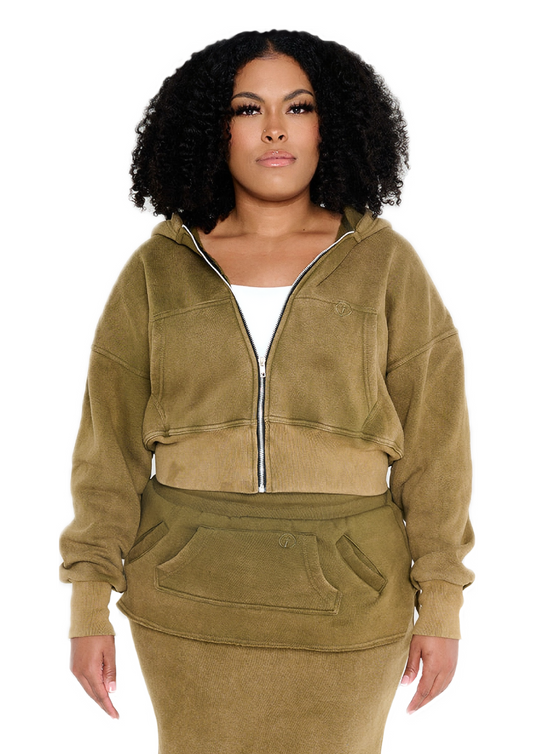 Cropped Zip Jacket - “Olive”
