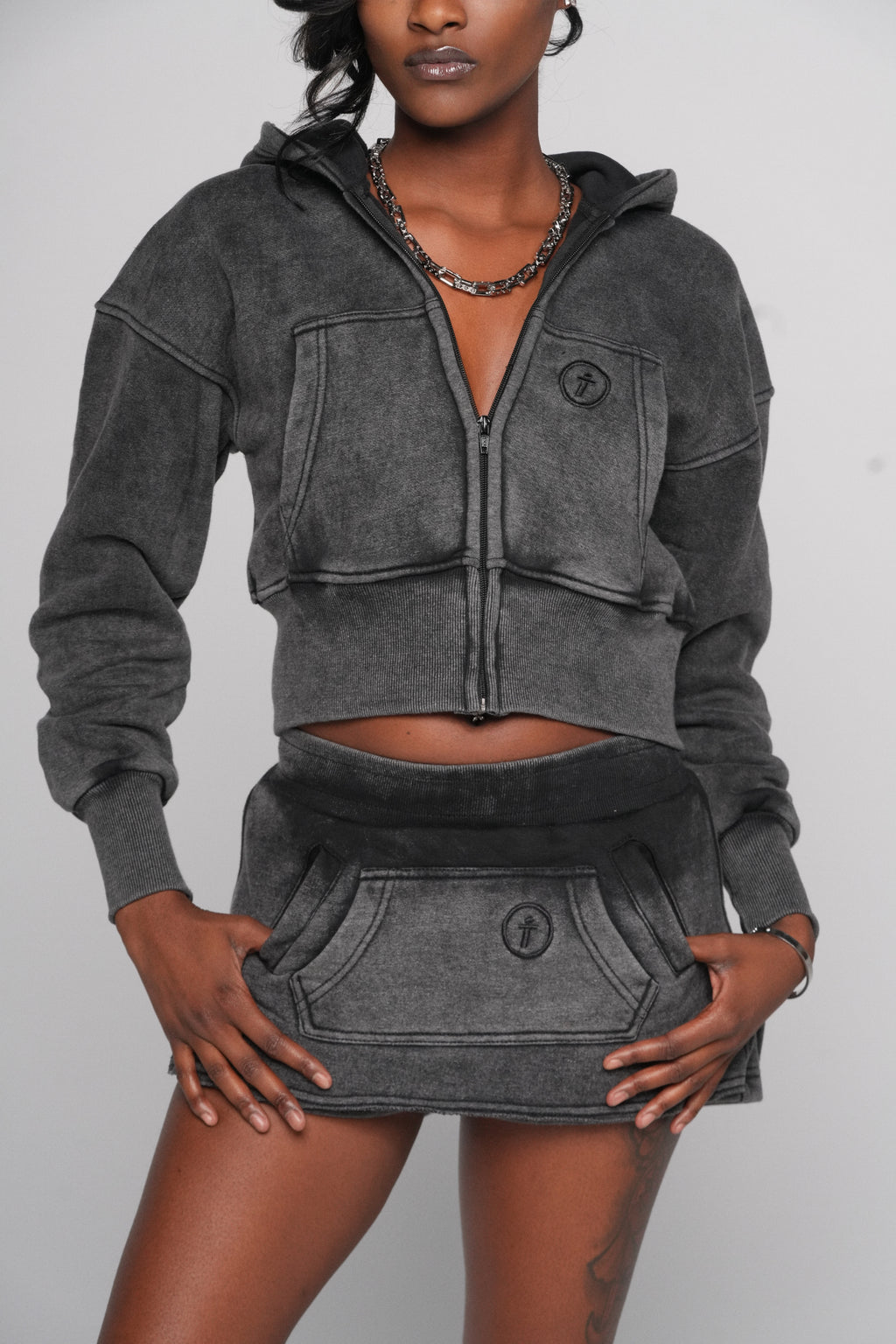 Cropped Zip Jacket - "Charcoal"