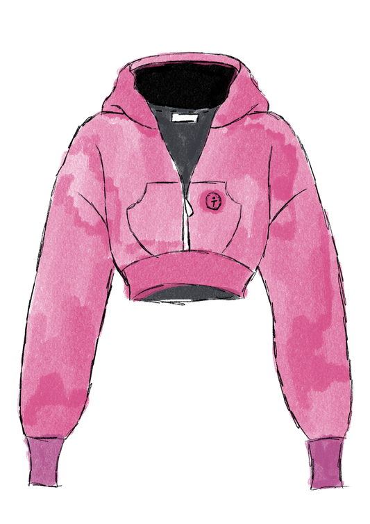 Cropped Zip-Up Hoodie - “Guava”
