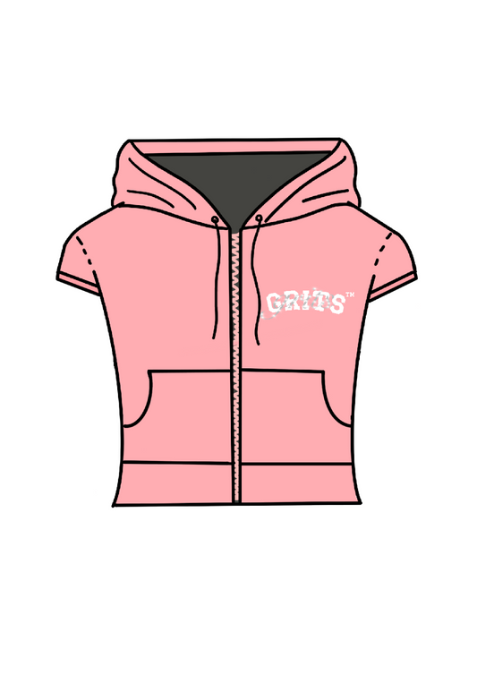 Short Sleeve Zip-Up - "pale pink"